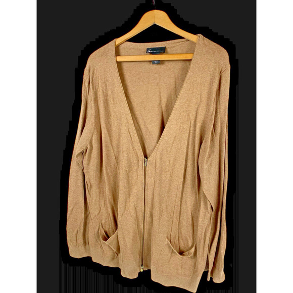 Lane Bryant 26/28 4X Cardigan Sweater Tan Brown 1/2 Zip Cotton Preppy Coastal - Picture 6 of 9